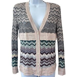 MISSONI Vtg 90 Y2K Orange Label Chevron Open Knit Cardigan Sweater Sz S 40 Italy
